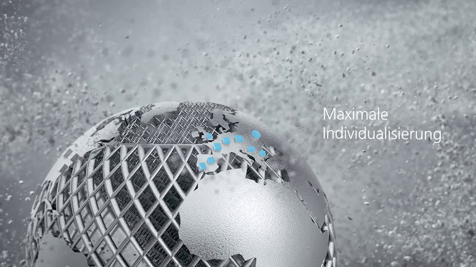 Ausschnitt aus dem Additive Manufacturing Film für Trumpf, Detailansicht eines Globusses aus Metall