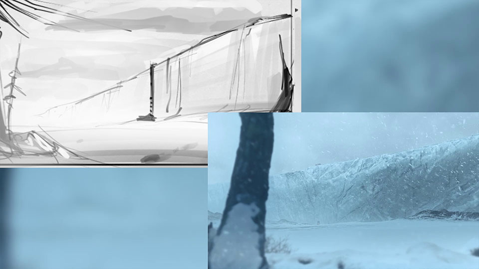 Gegenüberstellung: Eismauer-Scribble vs finaler Shot von bedanova Extrawärme Kinospot